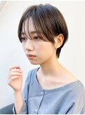 丸みショートボブ×シースルーバング透明感ショコラグレージュ