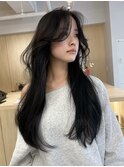 顔まわり韓国ヘアレイヤーカット透明感ブルーブラック髪質改善