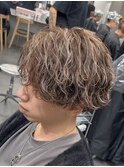 メンズハイライトパーマ緩め波巻きパーマメッシュパーマ縦落ち