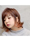 インナーカラー 外ハネ 切りっぱなしボブ