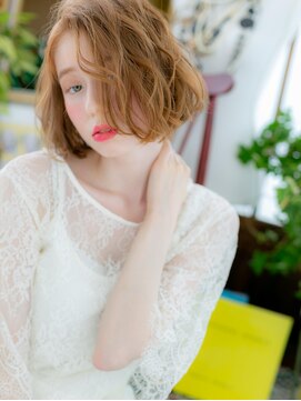 カバーヘア ブリス 川口(COVER HAIR bliss) 耳かけ前下がりボブ外国人風オレンジカラー川口10代20代30代a!