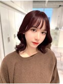 くびれミディアムヘア◎ブリーチなしワインレッド！