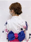 かわいい　夏　イベント　浴衣　着付け　ゆるふわ　アップヘア
