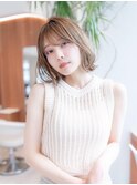 大人かわいい前髪セシルカットココアブラウンフリンジウェーブ 