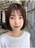 表参道切りっぱなしボブナチュラルボブミディアム前髪縮毛矯正