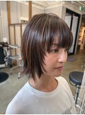 3mm極細ハイライト×レイヤーボブ【中阪】