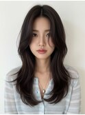 ボブミルクティーベージュレイヤーカットアンブレラカラー50代