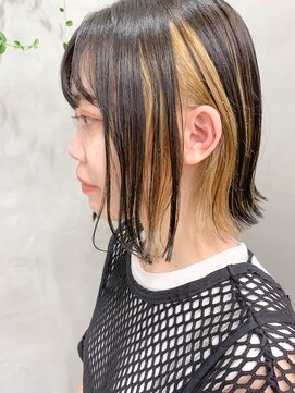 テトヘアー(teto hair) スリークボブ、前下がり、インナーカラー、ローライト