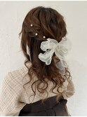 袴ヘア　ヘアメ　セミロング　ハーフアップ　卒業式　大阪　梅田