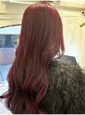 【白石】ブリーチなしダブルカラーワインレッド赤髪暖色原宿