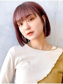 Say.ショートボブチェリーブラウン地毛風ストレートミニボブ青山