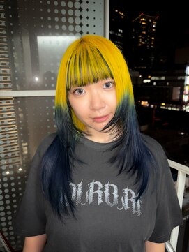 インク 渋谷(INK.) イエロー ブルー グラデーションカラー レイヤーカット
