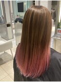 ロングヘア ナチュラルストレート グラデーションカラー ピンク