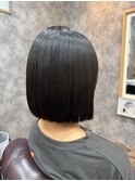 切りっぱなしボブ　縮毛矯正