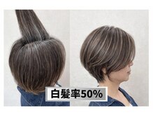 落ち着きの中にハイライトのお洒落さ引き出した大人ハイライト　白髪ぼかし 白髪率5０％