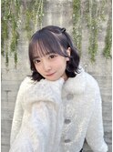 ラベンダーグレージュブリーチカラーアイドル前髪ハーフツイン