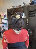 ボブハーフアップ卒業式大人可愛い和装ヘアアレンジ