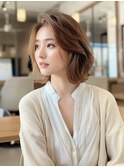 大人美人ショートボブパーマウルフパーマアッシュベージュ