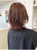 福山市美容室Caary人気 ピンクブラウン・ミディアムウルフ