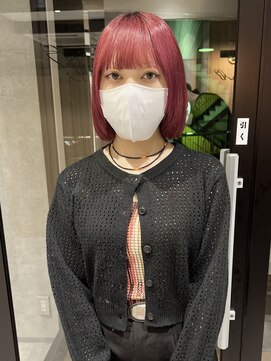 ラミエバイメルト 下北沢(lamie by melt) 村上/ピンクレッド切りっぱなしボブフルバングダブルカラー