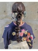 卒業式★袴着付けヘアセット 編みおろし ドライフラワー