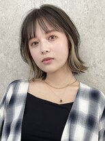 サンク 原宿 表参道(cinq) 前髪インナーカラーボブ黒髪ダブルカラーミルクティーベージュ