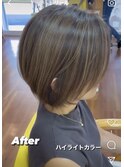 ハイライトカラー、白髪ぼかしカラー、ニュアンスボフカット