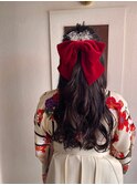 ルーズハーフアップヘア卒業式リボンヘアセット