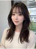 20代30代40代フェイスフレーミングカラーロングウルフ外ハネボブ
