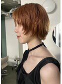 マロンオレンジ、伸ばしかけショート、ブリーチカラー