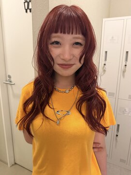 ノラギンザユー(NORA GINZA/U) ブリーチなし暖色カラーチェリーレッド顔まわりレイヤーカット