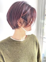 モリオフロムロンドン 原宿本店(morio from London) 【morio原宿】丸みショート／赤みピンクカラー／長め前髪