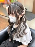 インナーカラー×シールエクステ☆ホワイト/姫カット♪