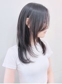 【松戸　テラカド】大人可愛いセミロングレイヤー前髪なし黒髪