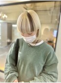 抜きっぱなしブロンド×前髪ポイントカラー×ワイドバング