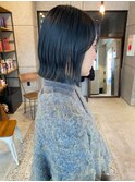 【札幌白石】ブルー/ダブルカラー/切りっぱなしボブ/前髪あり