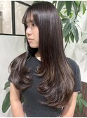 韓国風顔周りレイヤーカットオリーブグレージュ堺東20代30代40代