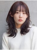 顔周りレイヤーカット/小顔ミディアムレイヤー/韓国ヘア/北柏
