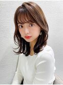 大人可愛い/透け感/前髪/小顔/くびれミディ/ラベンダーカラー