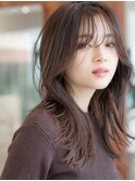 大人かわいい前髪セシルカットココアブラウンフリンジウェーブ 