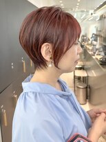 ロンドシエル 横浜(Lond ciel)&nbsp;ミニウルフチェリーブラウンブリーチなしショートボブ前髪/横浜