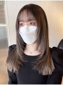 顔周りレイヤー韓国ヘア美髪ロングホワイトグレージュ_ba384051