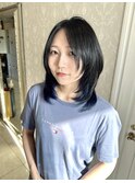 ザクザクレイヤーカットセミロングインナーカラーブルー10代20代