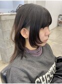 □デザインカラーレイヤーカットウエットヘアオリーブベージュ