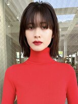 medium前髪ピンクベージュインナーグレージュマチルダボブ