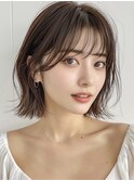 デザインカラーレイヤーカットウェットヘアオリーブベージュ白髪