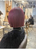 切りっぱなしボブワインレッド