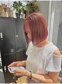 切りっぱなしボブ 美髪 ピンクブラウン 春夏カラー ボブデザイン