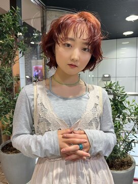 エルム 原宿 表参道(yelm) 【オレンジ×レイヤーボブ】#ダブルカラー#ケアブリーチ#韓国