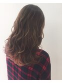くびれヘアアプリコットオレンジ夏ハイライトカラー